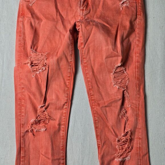 Bebe Jeans Womens 23 Orange Heartbreaker Skinny‎ Distressed Mid Rise Pockets - Picture 8 of 16